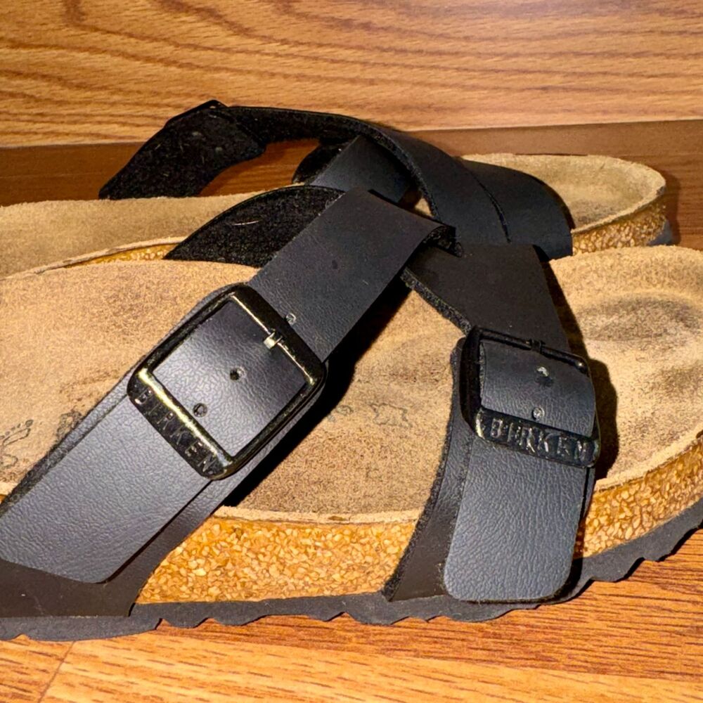 Birkenstock Yao Black Birko-Flor Sandals EU 39 US 8 Asymmetrical Comfort - Picture 4 of 9